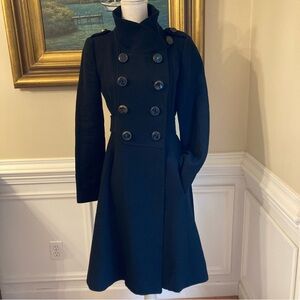 MANGO Black Double Breasted Military Wool Blend Peplum Coat